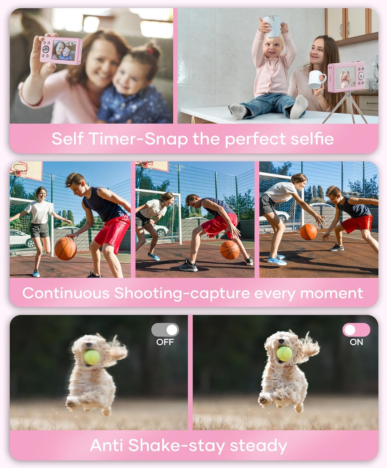 Digital Camera, 56MP FHD 1080P Point & Shoot Camera with 32GB SD Card, 2 Batteries, and Lanyard, Ideal for Kids & Teens, Suitable Gift for Girls