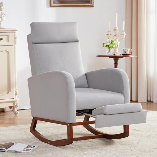 Nursery Rocking Chairs with High Back, Rocking Chair Nursery Chair with Foot Rest, Baby Nursery Glider Rocker, Nursing Chair, Glider Rocking Chair Accent Living Room (Linen Grey)