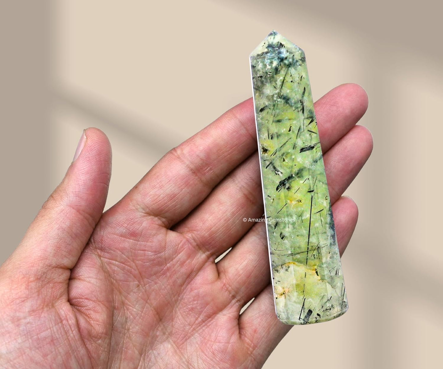 Amazing Gemstone Prehnite Crystal Towers - Natural Healing Crystal Point Obelisk for Reiki Healing and Crystal Grid (3 Inch)