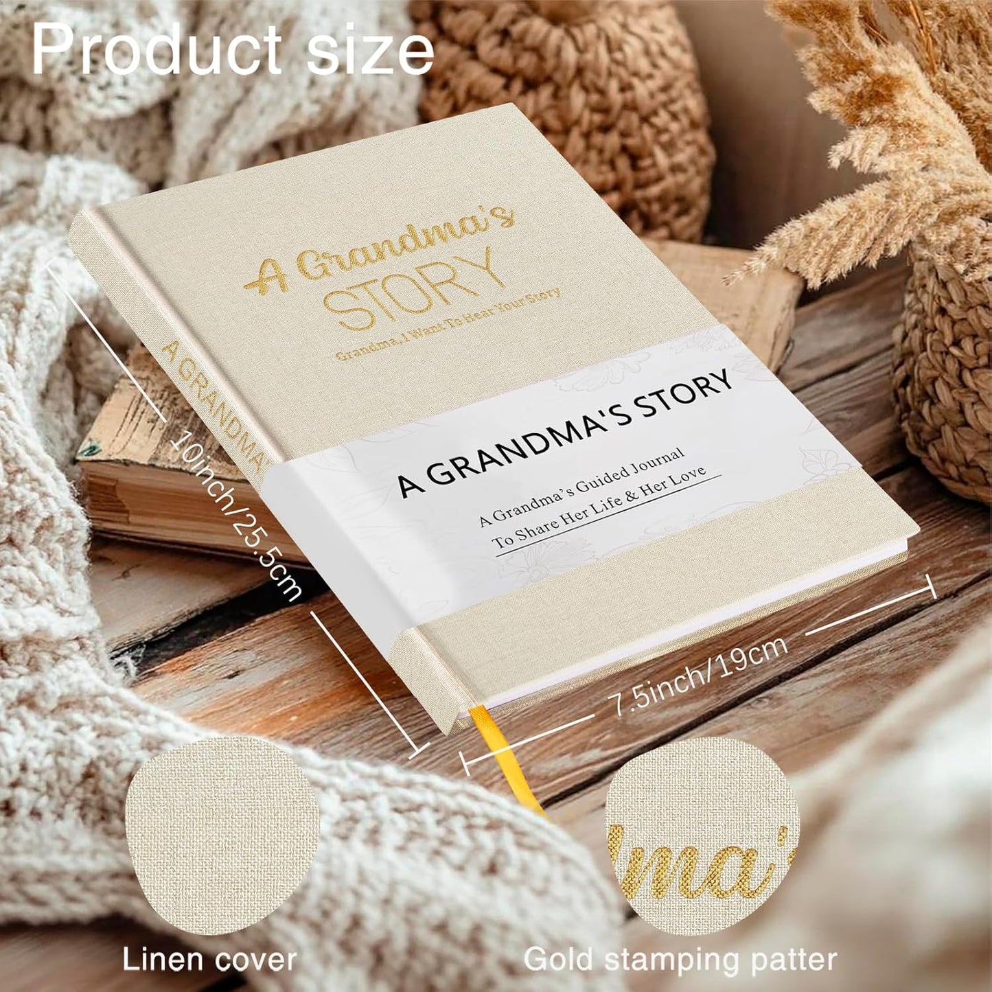 Artmag Grandma's Life Story Journal Family Keepsake Book Linen Hardcover for Grandma to Share Her Memories, with 250+ Prompt Questions Gift for Birthday Mother's Day Christmas (Beige)