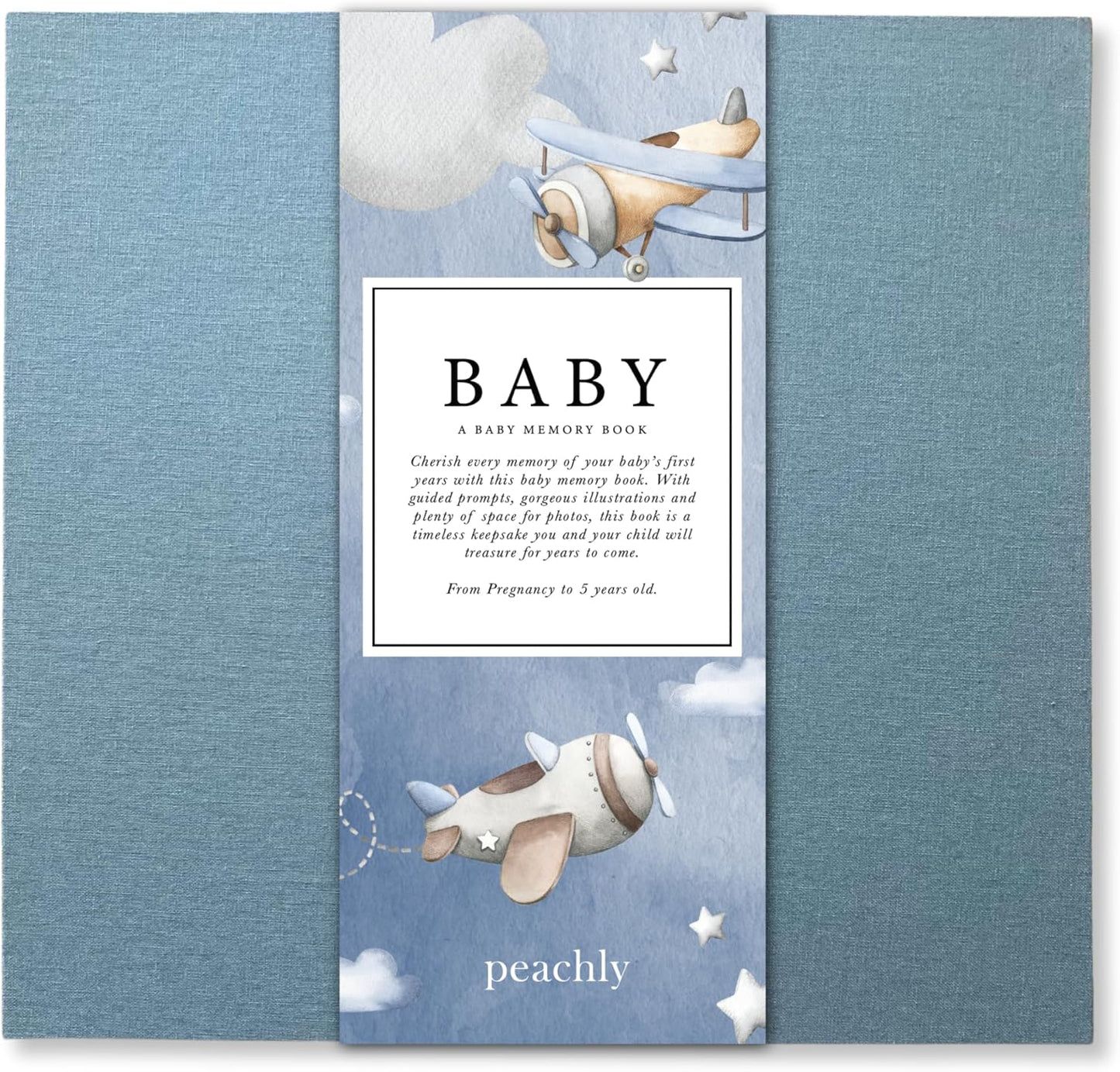 Peachly Baby Boy Memory Book - Baby Book for Boy - Baby First Year Keepsake Journal - Simple Scrapbook for Milestones - Finn (Blue)
