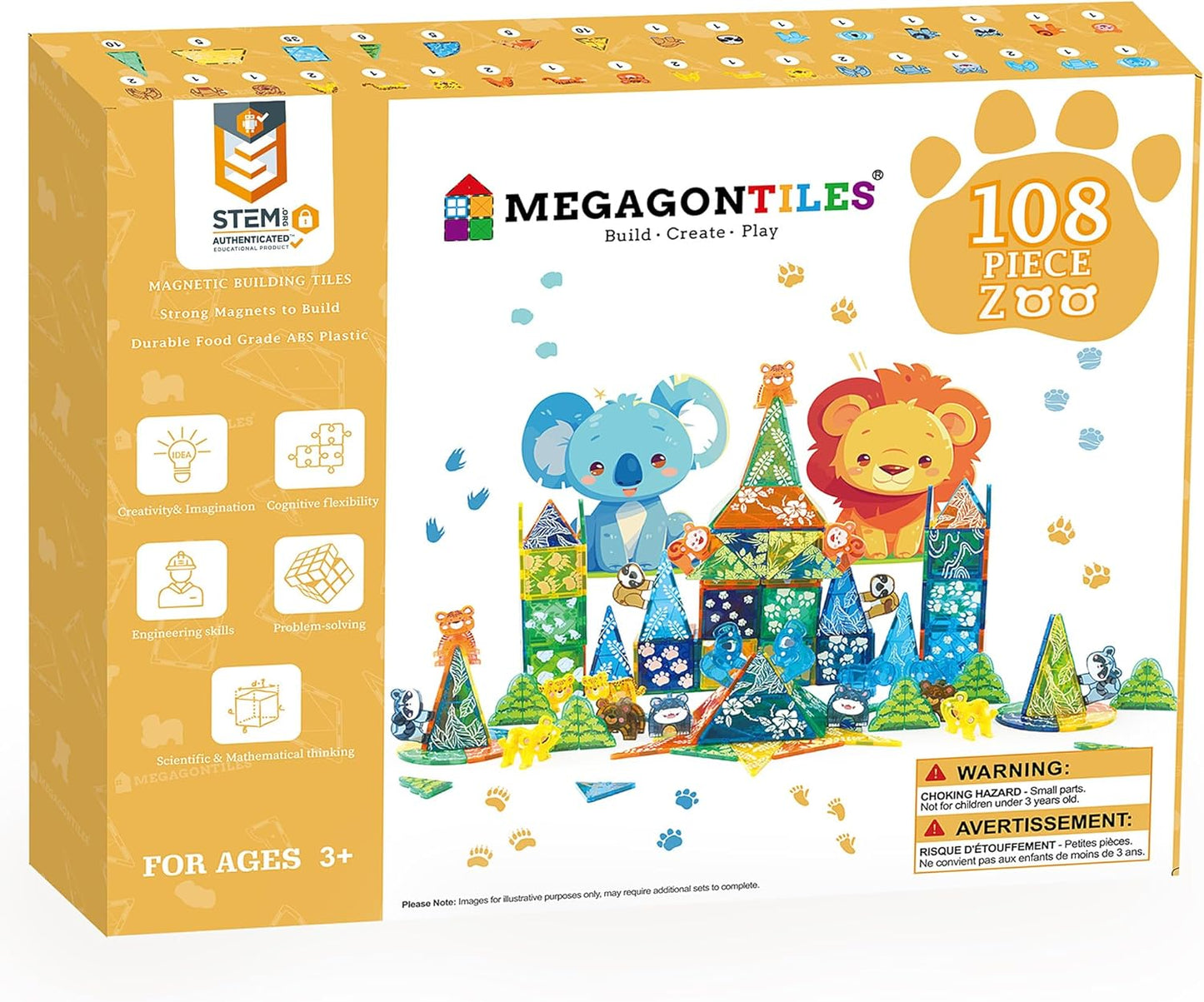 108 PCS Zoo Animals Magnetic Tiles Set,Magnet Building Blocks Farm World Toys,STEM AUTHENTICATED,Magnetic Animals for Kids Age 3 4 5 6 7 8 Toddlers Boys Girls