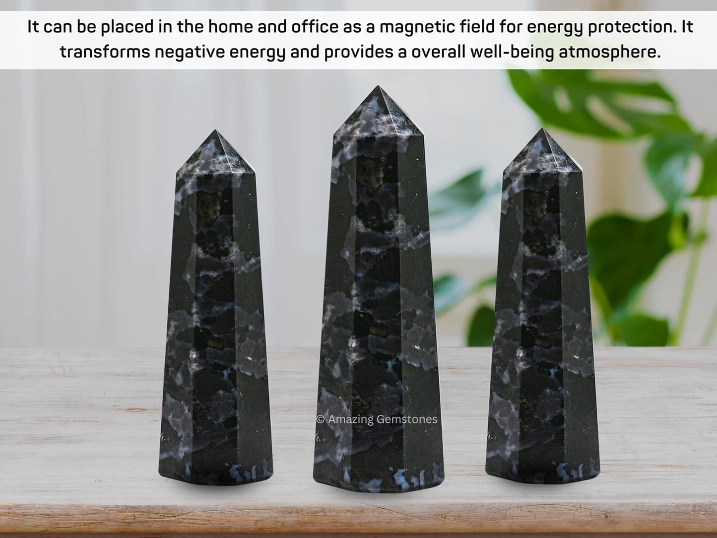 Amazing Gemstone Indigo Gabbro Crystal Towers - Natural Healing Crystal Point Obelisk for Reiki Healing and Crystal Grid (3 Inch)