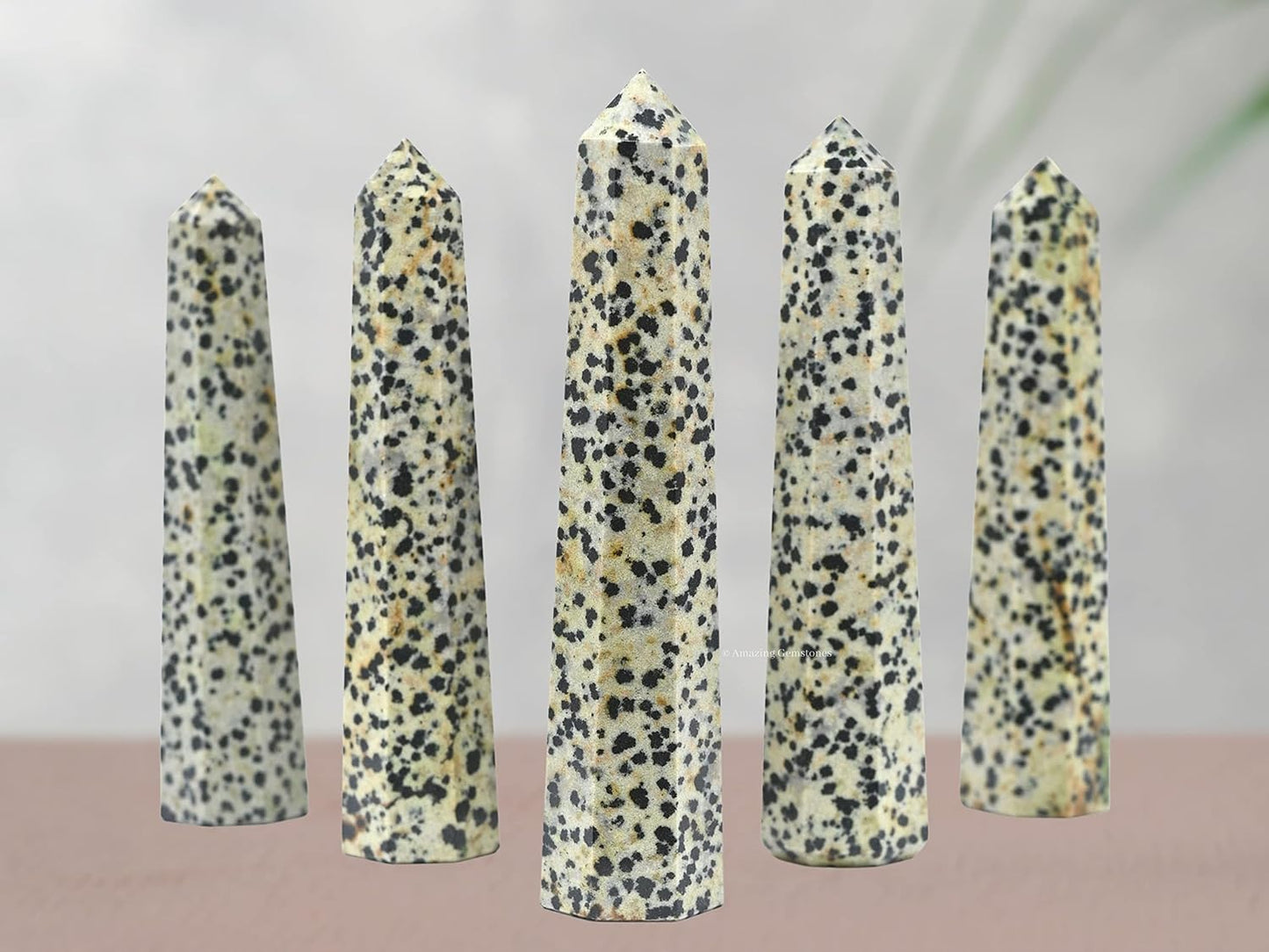 Amazing Gemstone Dalmatian Jasper Crystal Towers - Natural Healing Crystal Point Obelisk for Reiki Healing and Crystal Grid (3 Inch)