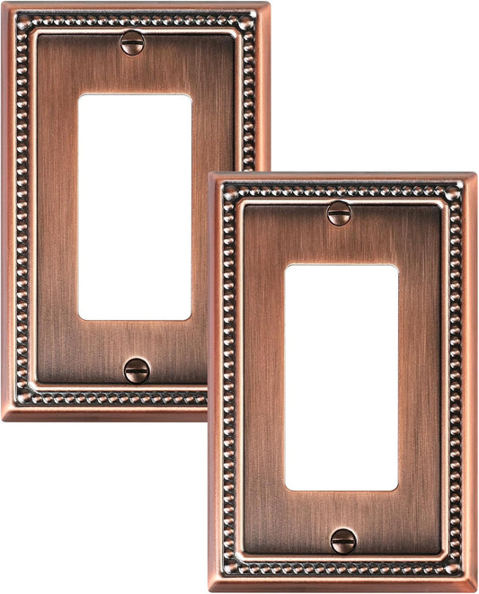 2-Pack Decorator Outlet Cover Plate, Decorative Switch Plates and Outlet Covers, Antique Copper Metal Wall Plates for Electrical Outlets, Receptacle, GFCI Outlet, Dimmer Switch