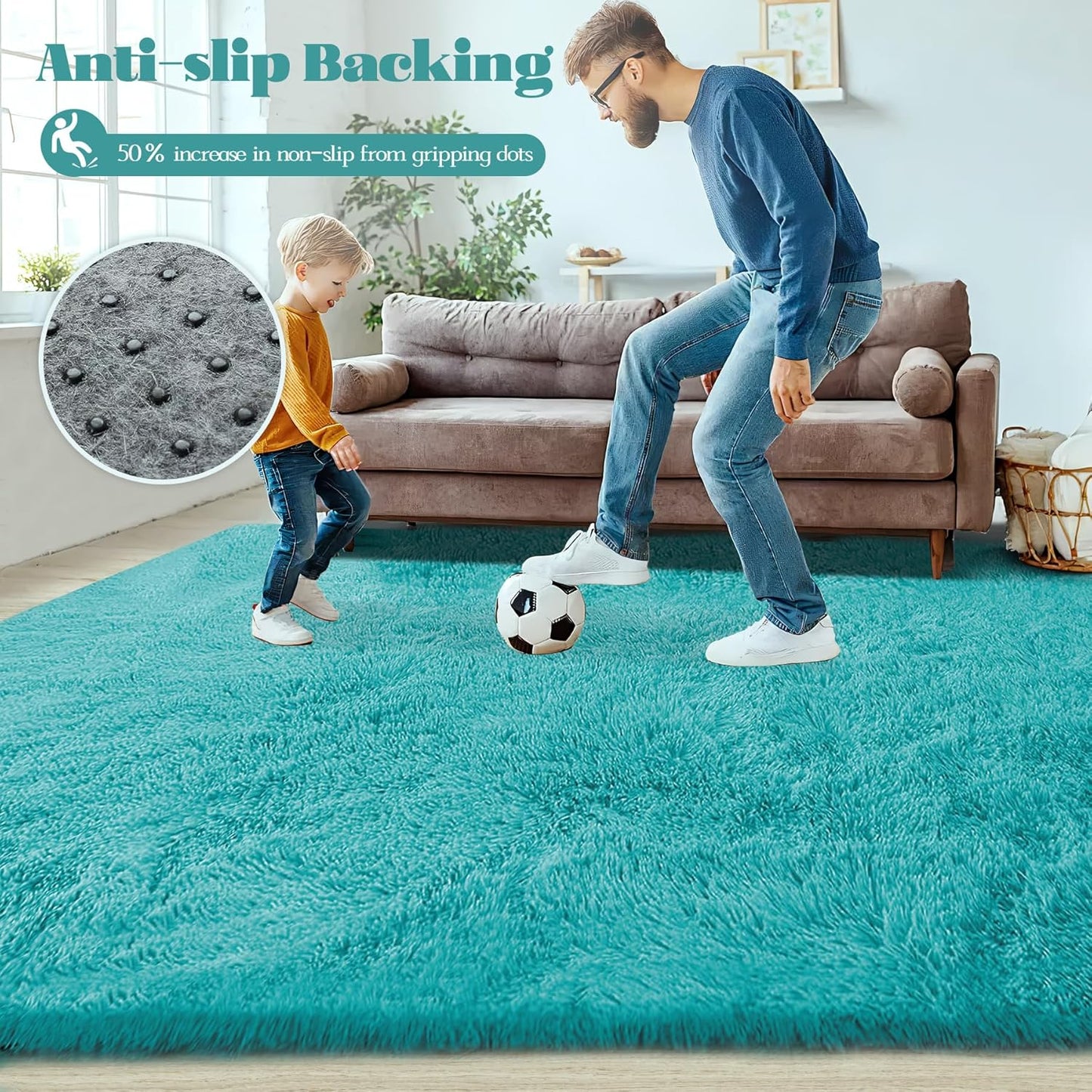 4x6 Area Rug for Living Room: Fluffy Shag Soft Washable Rugs Fuzzy Plush Indoor Carpet for Bedroom Nursery Playroom Dorm Kids Girls Boys Room (Teal Blue, 4'x6')