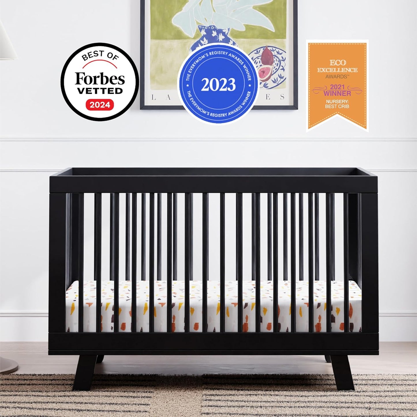 Babyletto Hudson 3-in-1 Convertible Baby Crib - GREENGUARD Gold Certified Convertible Crib to Toddler Bed & Daybed - Wooden Baby Bed with 4 Adjustable Mattress Heights - Easy to Assemble - Black