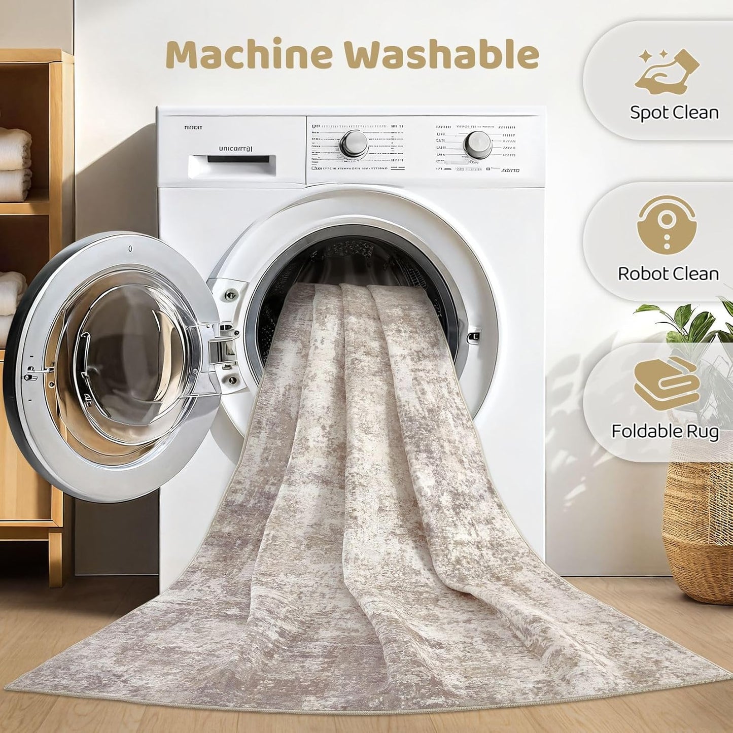 5x7 Area Rugs Living Room: Washable Large Abstract Soft Rug Stain Resistant Indoor Floor Non-Slip Accent Carpet for Women Modern Home Enthusiasts Aged 25-45 - Bedroom Nursery Playroom- Beige Brown