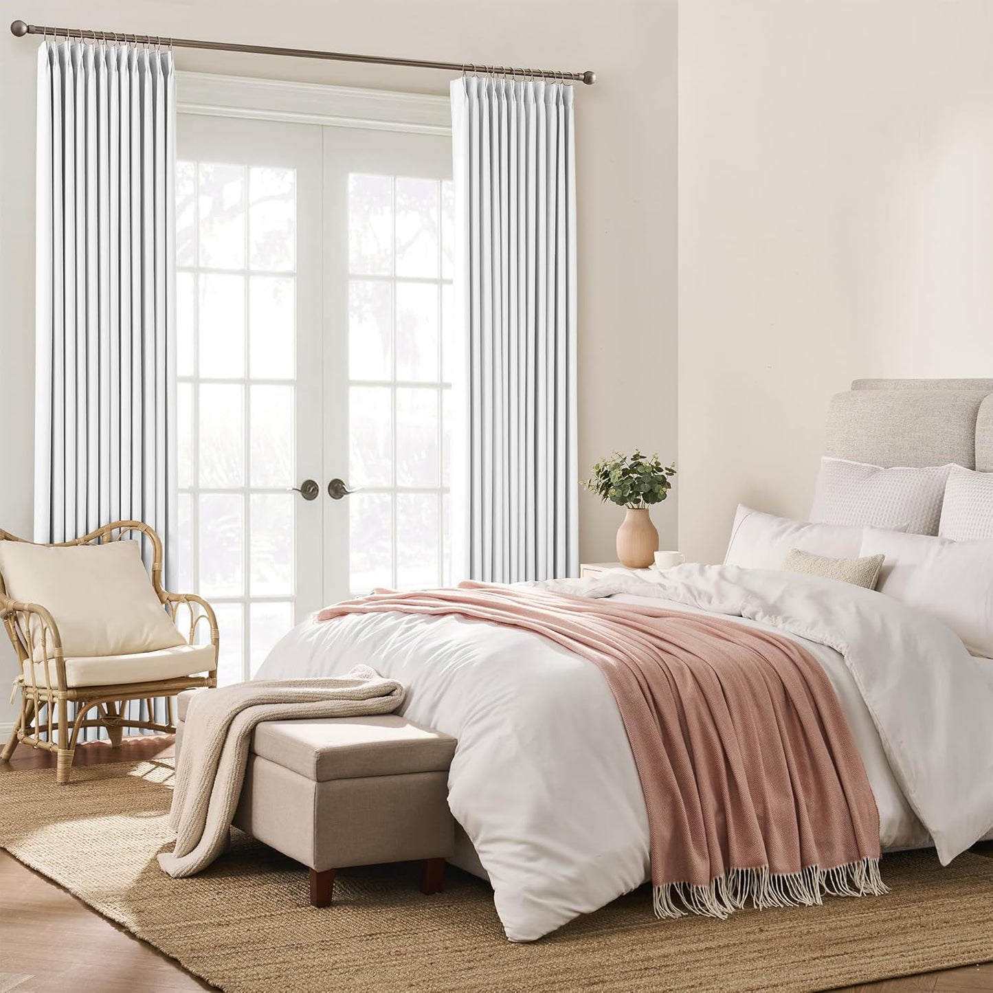 KEQIAOSUOCAI White Blackout Curtains 102 Inches Long, Custom Made Pinch Pleated Memory Trained Window Curtain Panels Drapery for Office Living Room, 40" W x 102" L, Set of 2