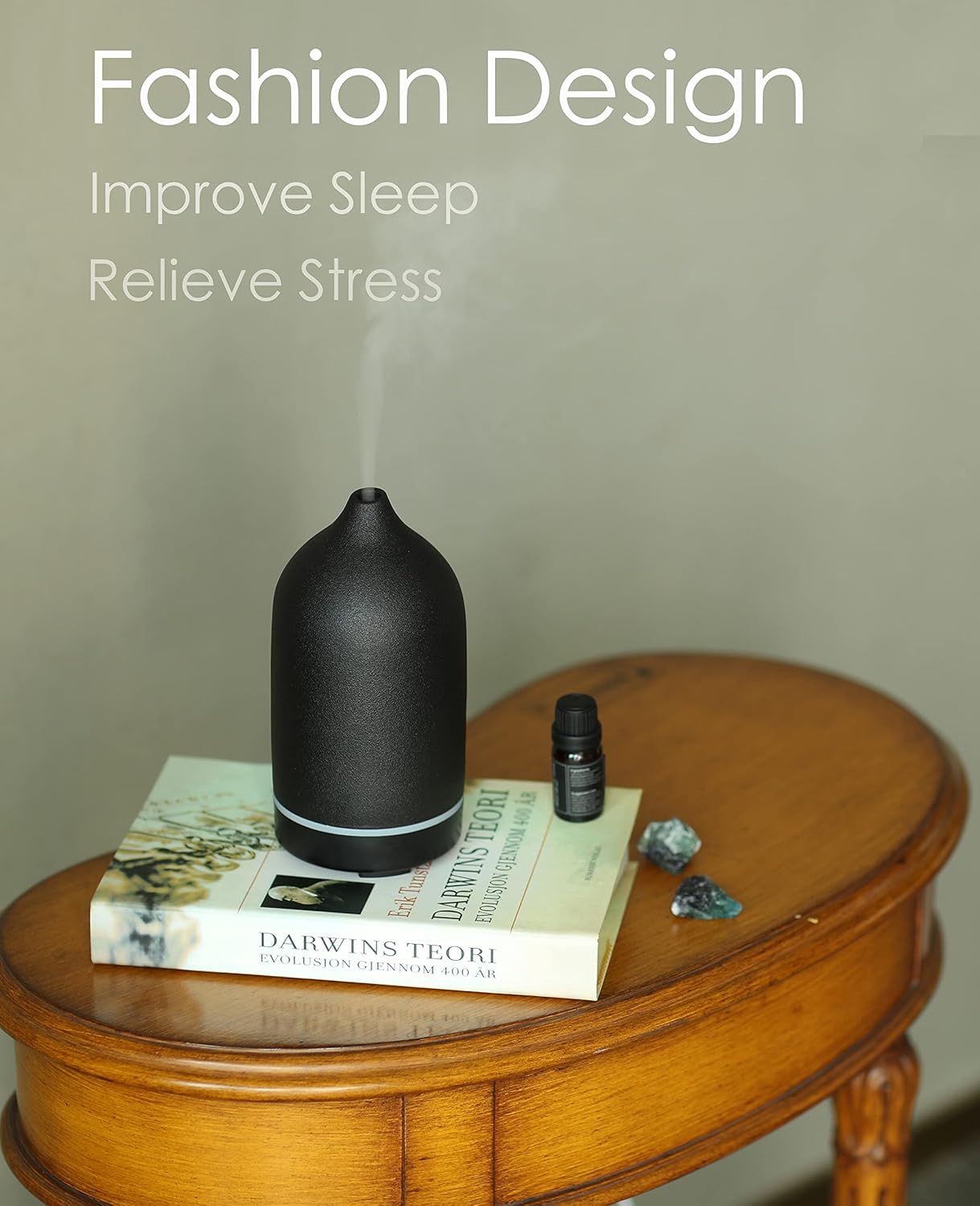 Essential Oil Diffuser,Handcrafted Ceramic Diffuser for Home,Ultrasonic Cool Mist Air Diffuser, 9 Colors Night Light with Timer (Black)