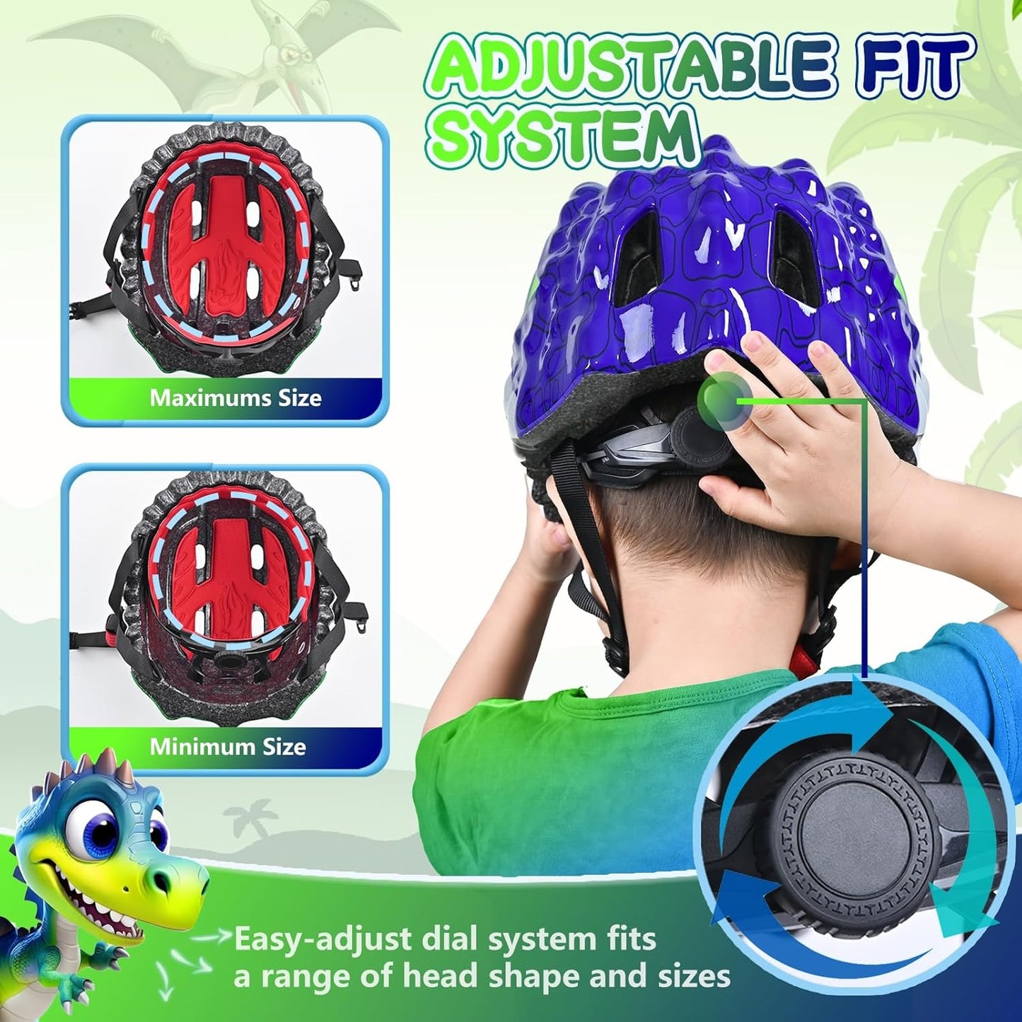 Toddler/Kids Bike Helmet Set for Boys Girls 3D Adjustable Kids Helmet Protective Gear Set Knee Elbow Wrist Pads and Multi-Sports Skateboard Scooter Cycling Roller Balance Bike