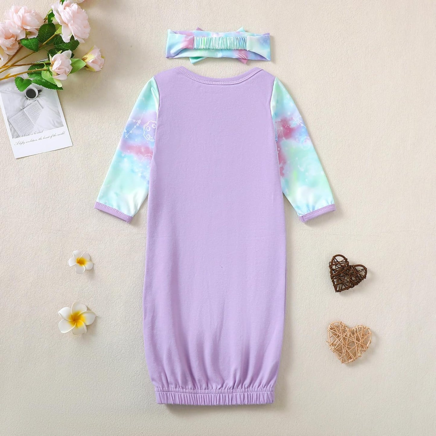 AMAWMW Newborn Baby Girl Little Sister Sleeper Gown Stripe Long Sleeve Nightgown Pajamas Gifts Stuff Essential Outfit