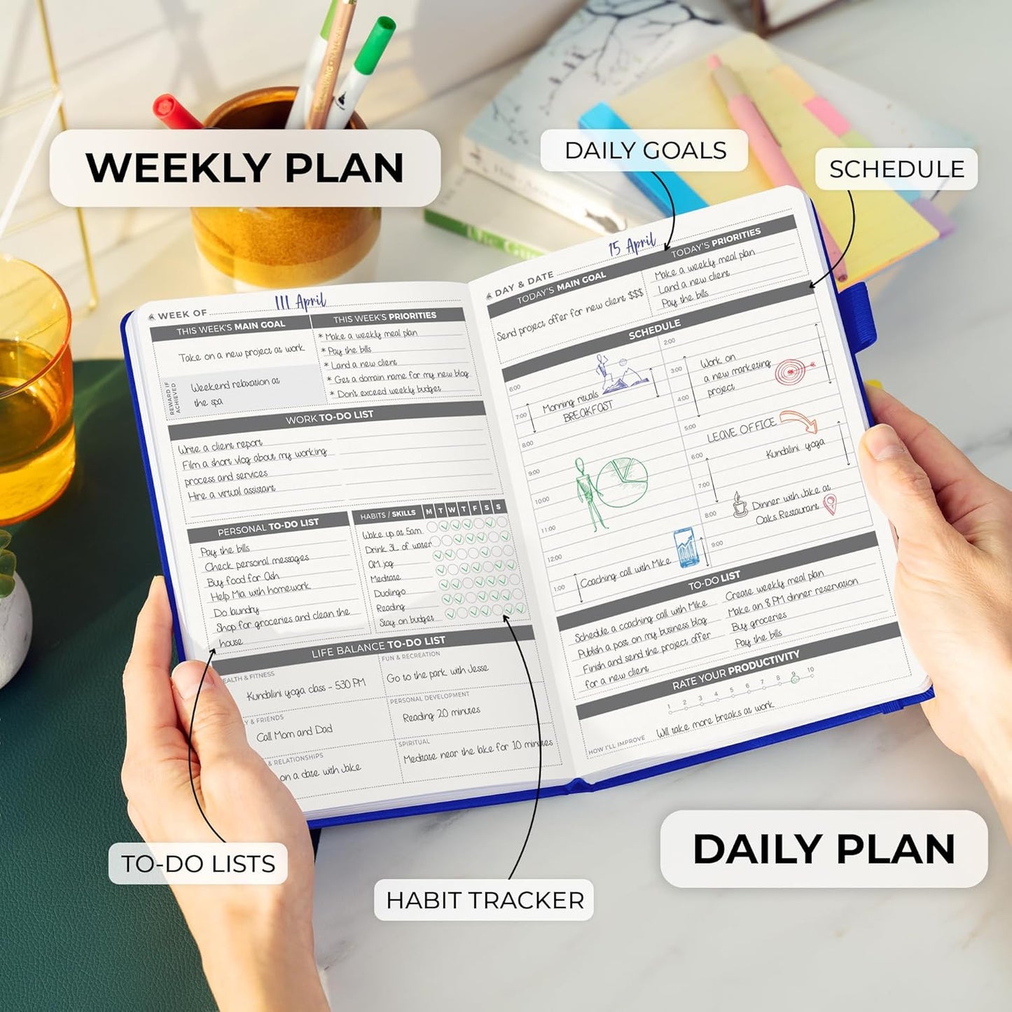 Clever Fox Daily Planner – Undated Planning Notebook with Hourly Schedule & To-Do List – Personal Day Task & Work Organizer, 6 Months (Dark Blue)