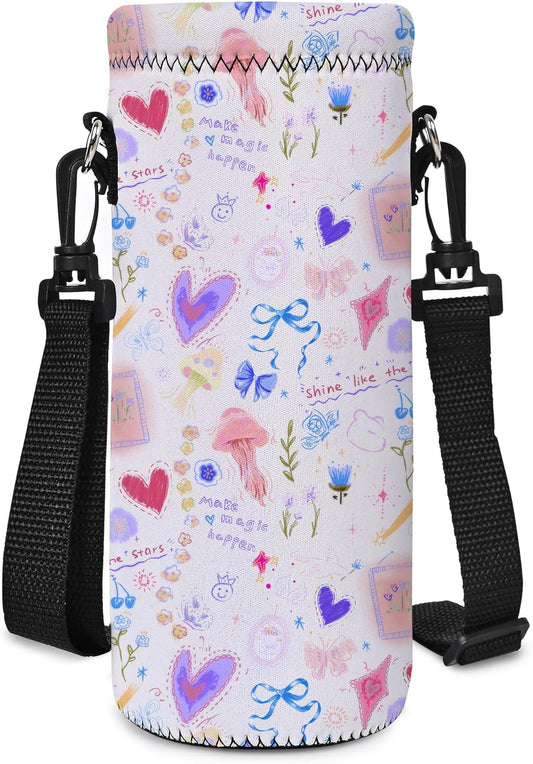 AUPET Water Bottle Sling Bag Carrier Crossbody Sleeve,Insulated Neoprene Bottle Case Holder Pouch Cover 500ML/17oz with Shoulder Strap for Walking Women Men