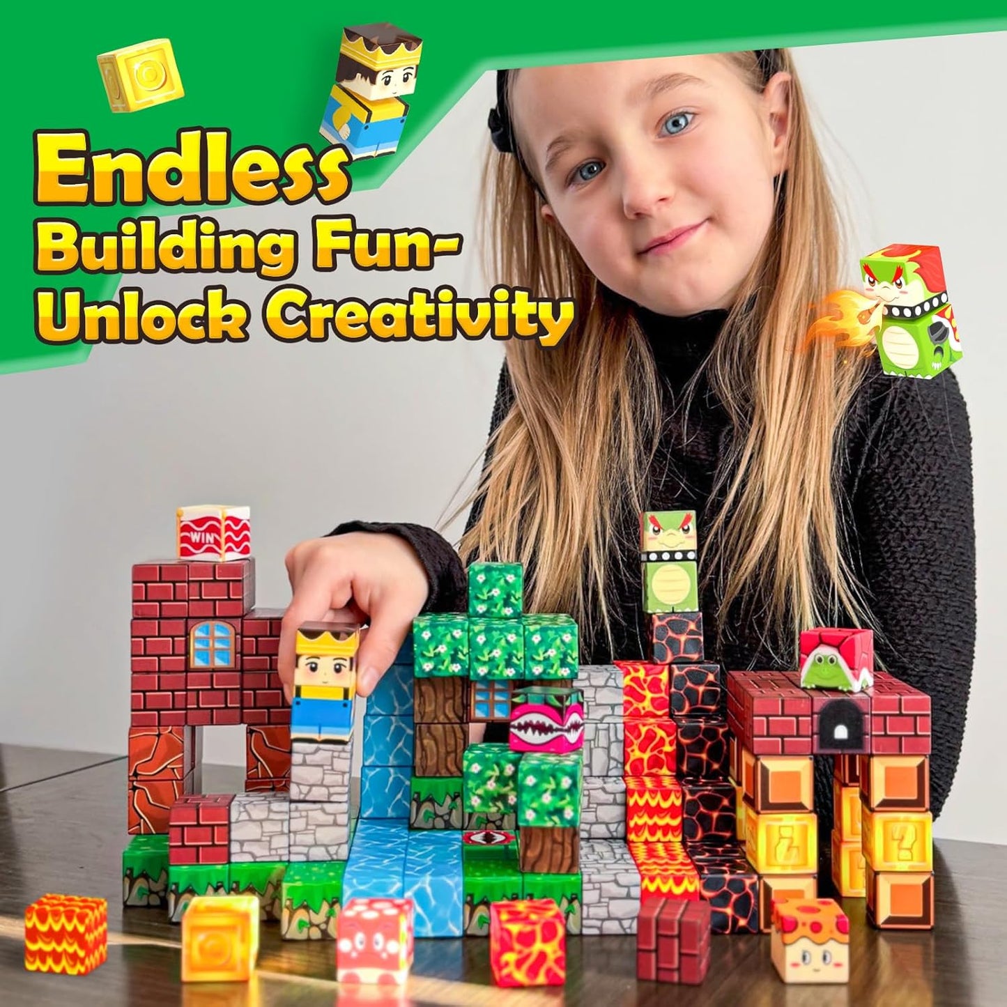 100pcs Magnetic Blocks - Build Mine Magnet World Game Adventure Set STEM Building Toys for Kids 3+ Years Old 1” Magnetic Cubes for Boys Toddler Boy Gifts Toys for Ages 3-5 5-7 8-12