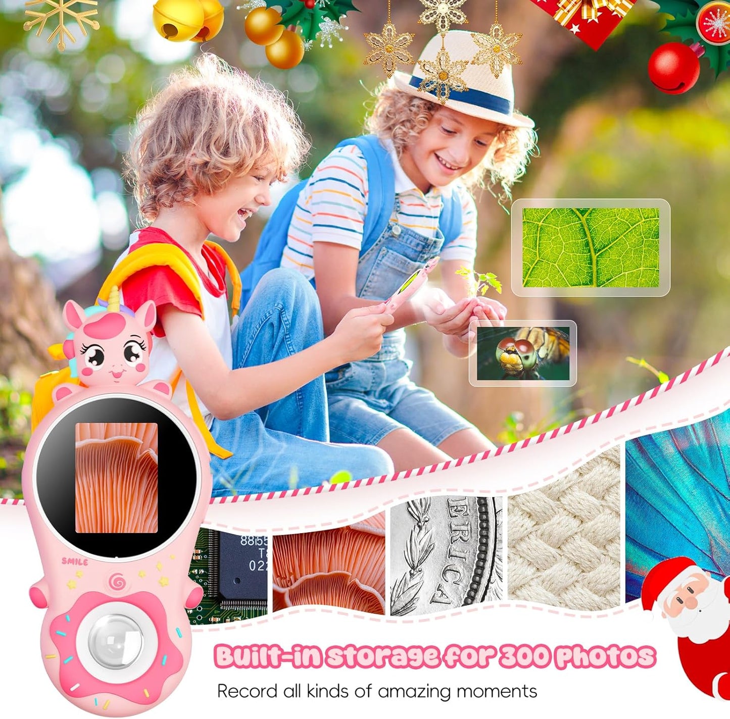 Kids Microscope,Ashfly 200X Magnifier for Kids,Mini Pocket Portable Digital Microscope for Educational Science Toys,Birthday Gifts for Age 3 4 5 6 7 8 Girls