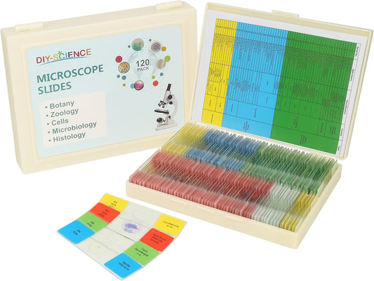 120 Microscope Slides with Specimens Set, Lab-Grade Prepared Microscope Slides for Kids Adults, Animal/Plant/Microbe/Tissue/Cells, STEM Biology Kit for Homeschool, Classroom Labs & Science Education