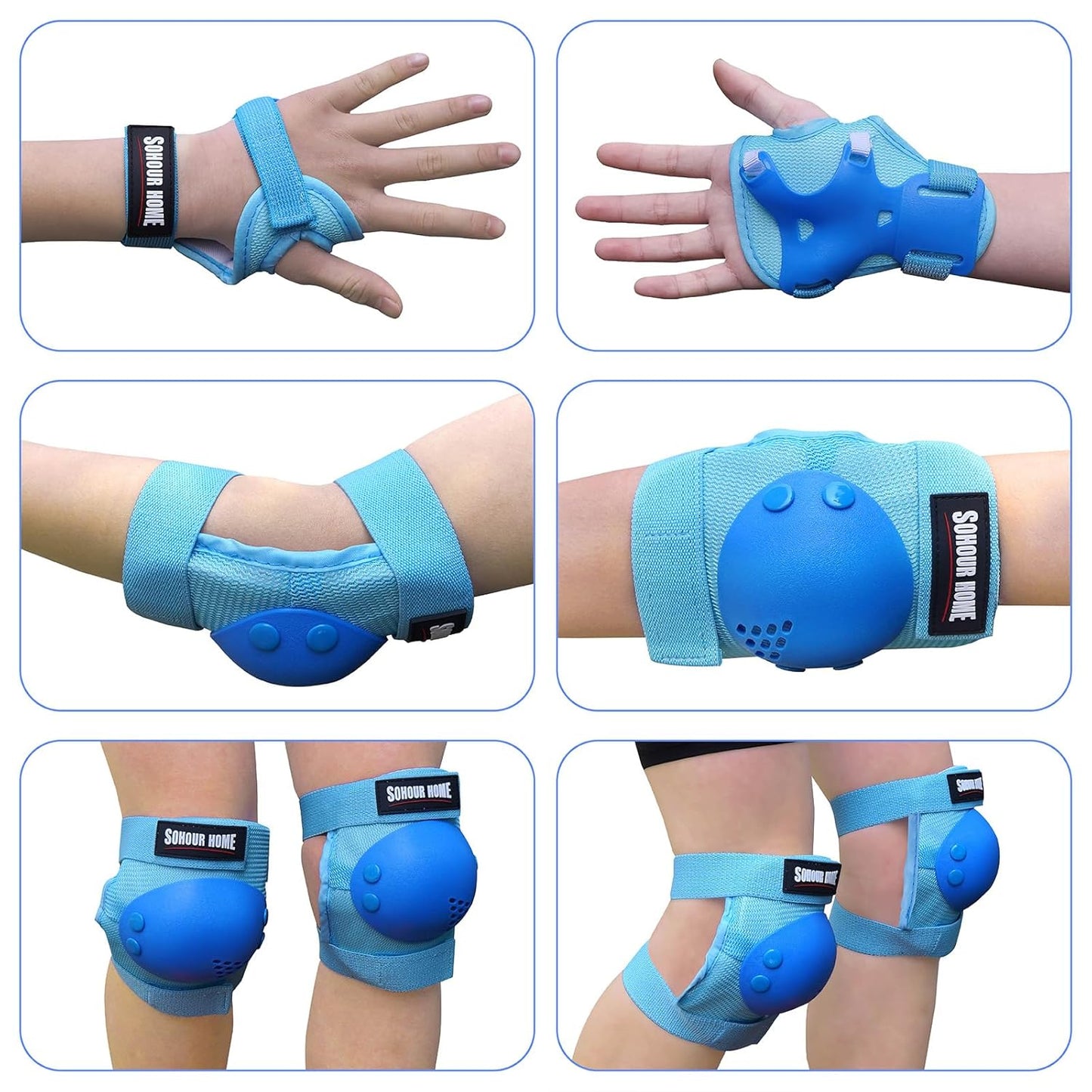 Youth/Kids Knee Pads Elbow Pads Wrist Guards Protective Gear Set 6 Pcs for 3-15 Years Child Roller Skates, Skateboard, Cycling, Inline Skating, BMX Bike, Balance Bike, Scooter Riding and Other Outdoor Sports