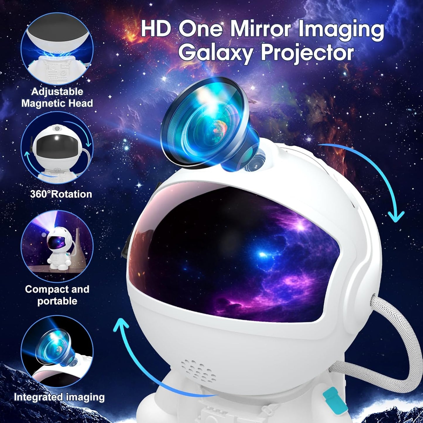 Astronaut Planetarium Projector for Bedroom, 12 Image Discs, Galaxy Projector Star Night Light, Ceiling Mood Lighting, LED Space Galaxy Lamp, Kids Adults Room Decor