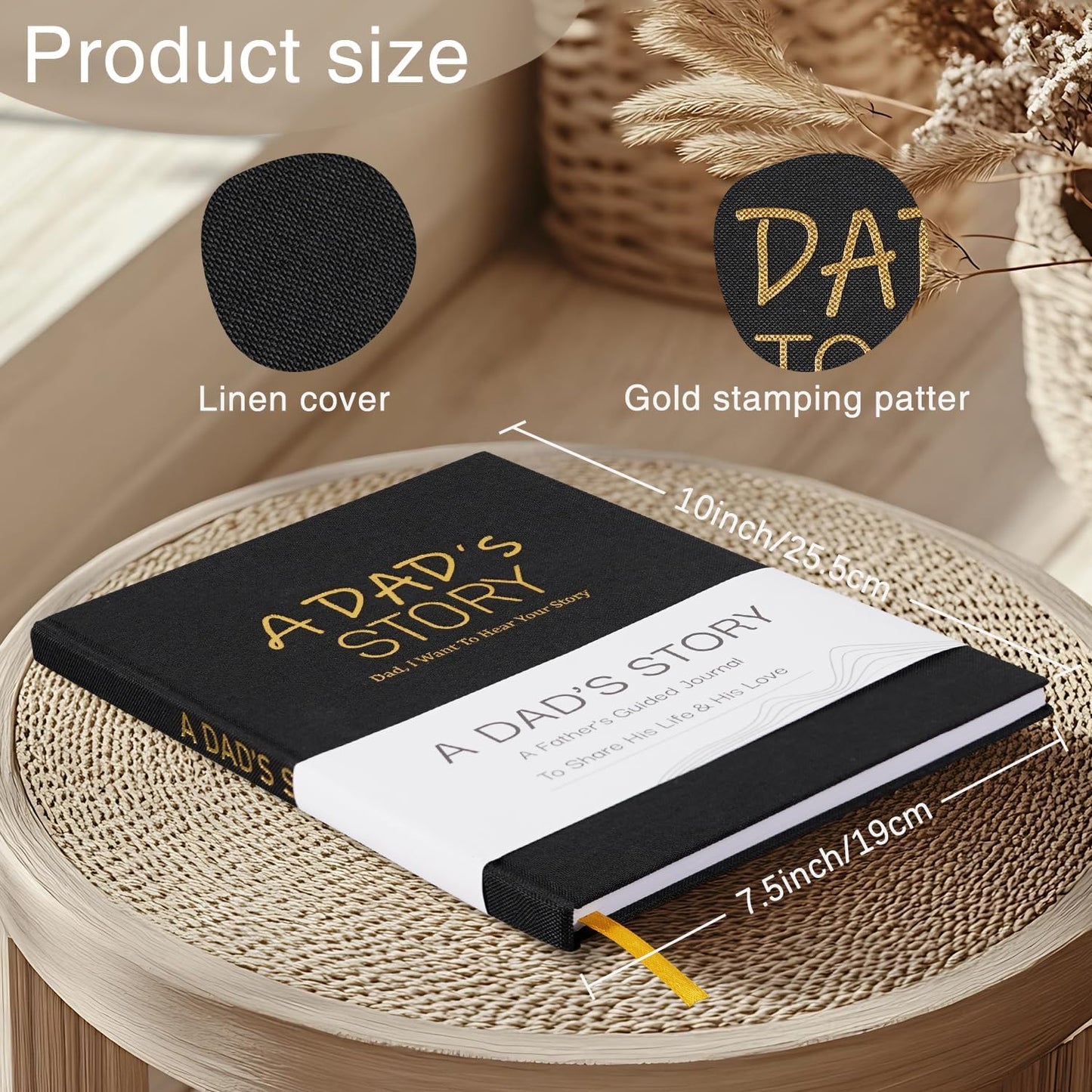 Artmag Dad's Life Story Journal Family Keepsake Book Linen Hardcover for Dad to Share His Memories, with 250+ Prompt Questions Book Gift for Birthday Father's Day Christmas (Black)