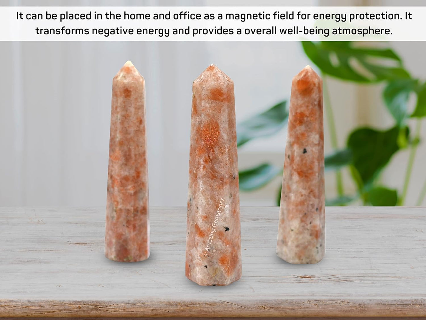 Amazing Gemstone Sunstone Crystal Towers - Natural Healing Crystal Point Obelisk for Reiki Healing and Crystal Grid (3 Inch)