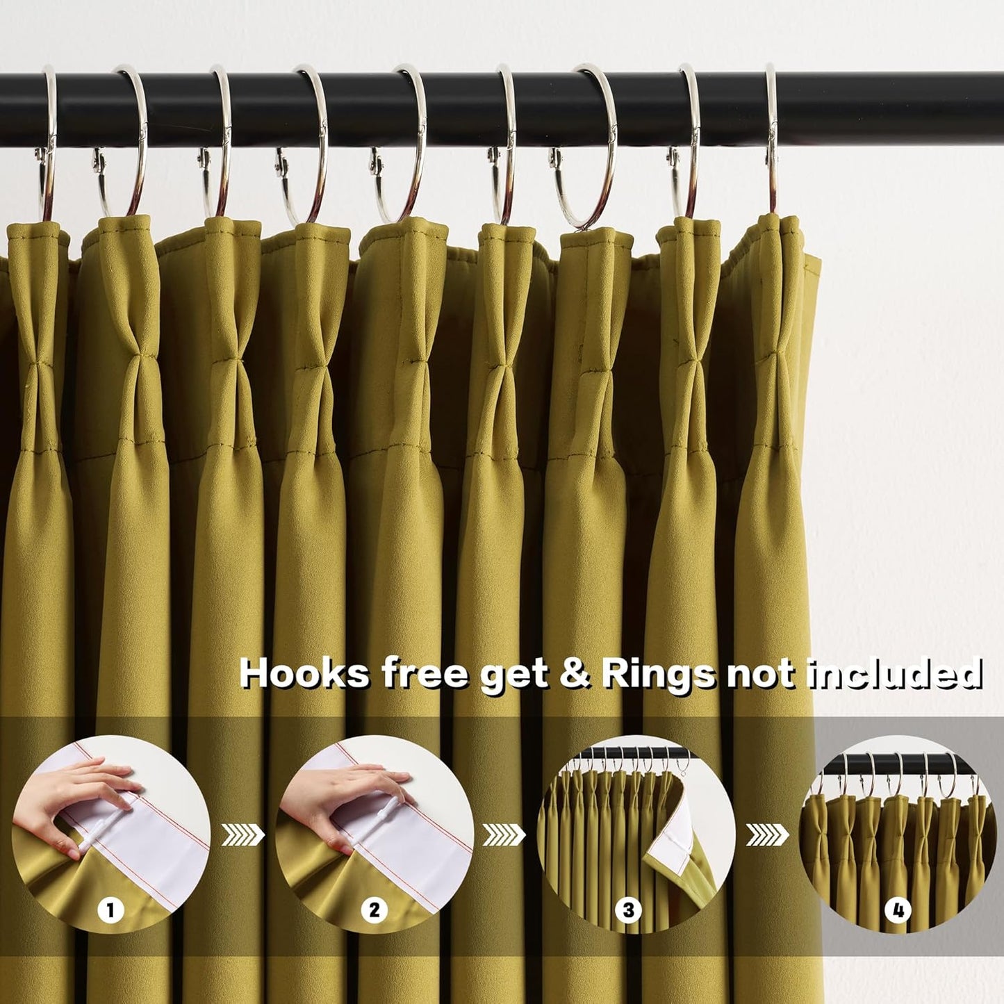 KEQIAOSUOCAI Yellow Pinch Pleated Curtains 96 Inch Length 2 Panels Set Noise Cancelling Window Drapes for Nursery Bedroom Living Room 40x96