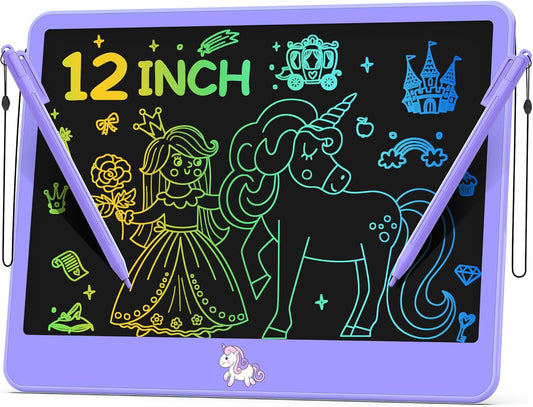 LCD Writing Tablet for Kids 12 Inch, Kids Learning Toys Drawing Pad for Boys Girls, Erasable Doodle Board for Toddlers 3 4 5 6 7 8 Year Old Travel Essentials, Christmas Birthday for Kids - Purple