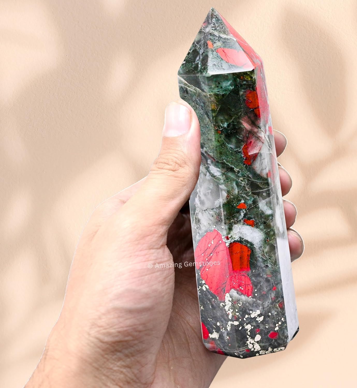 Amazing Gemstone Large African Bloodstone Crystal Towers ~ Natural Healing Crystal Point Obelisk for Reiki Healing and Crystal Grid (5.5" to 6" Inch)