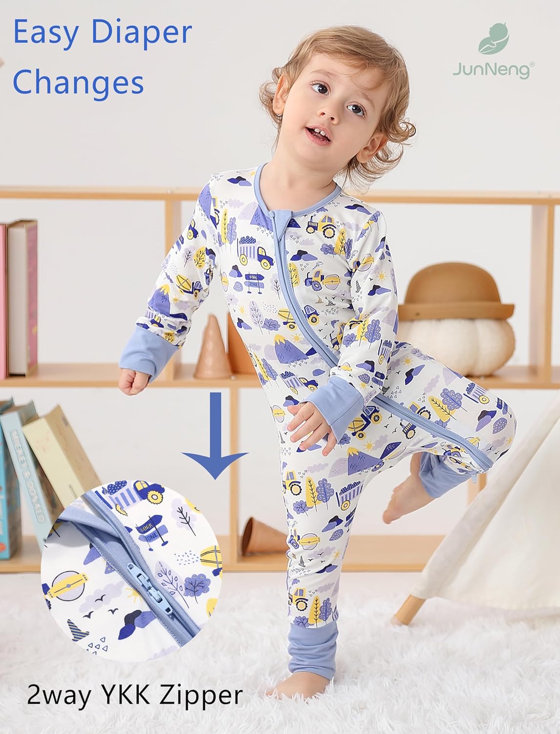 JunNeng 2Pcs Baby Rayon from Bamboo Sleeper with Mitten Cuffs, Footless Zipper Cozy Pjs, Non-Slip Soles Romper