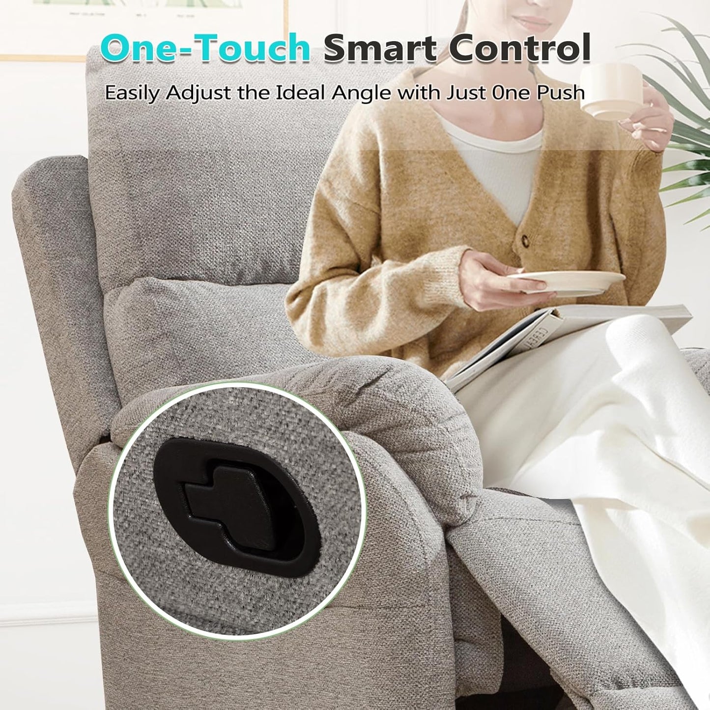 ANJ Manual Fabric Recliner Chairs, Set of 3, Swivel Rocker Glider, Silver