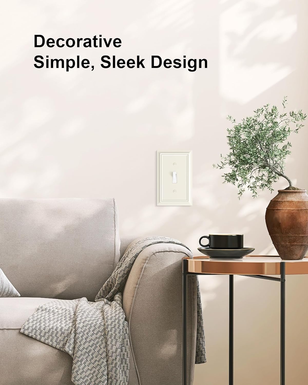 2-Pack Single Toggle Light Switch Cover Plate, Durable Natural Bamboo Fiber Decorative Switch Plate Covers, Light Almond 1 Gang Wall Plate, Corrosion Resistant