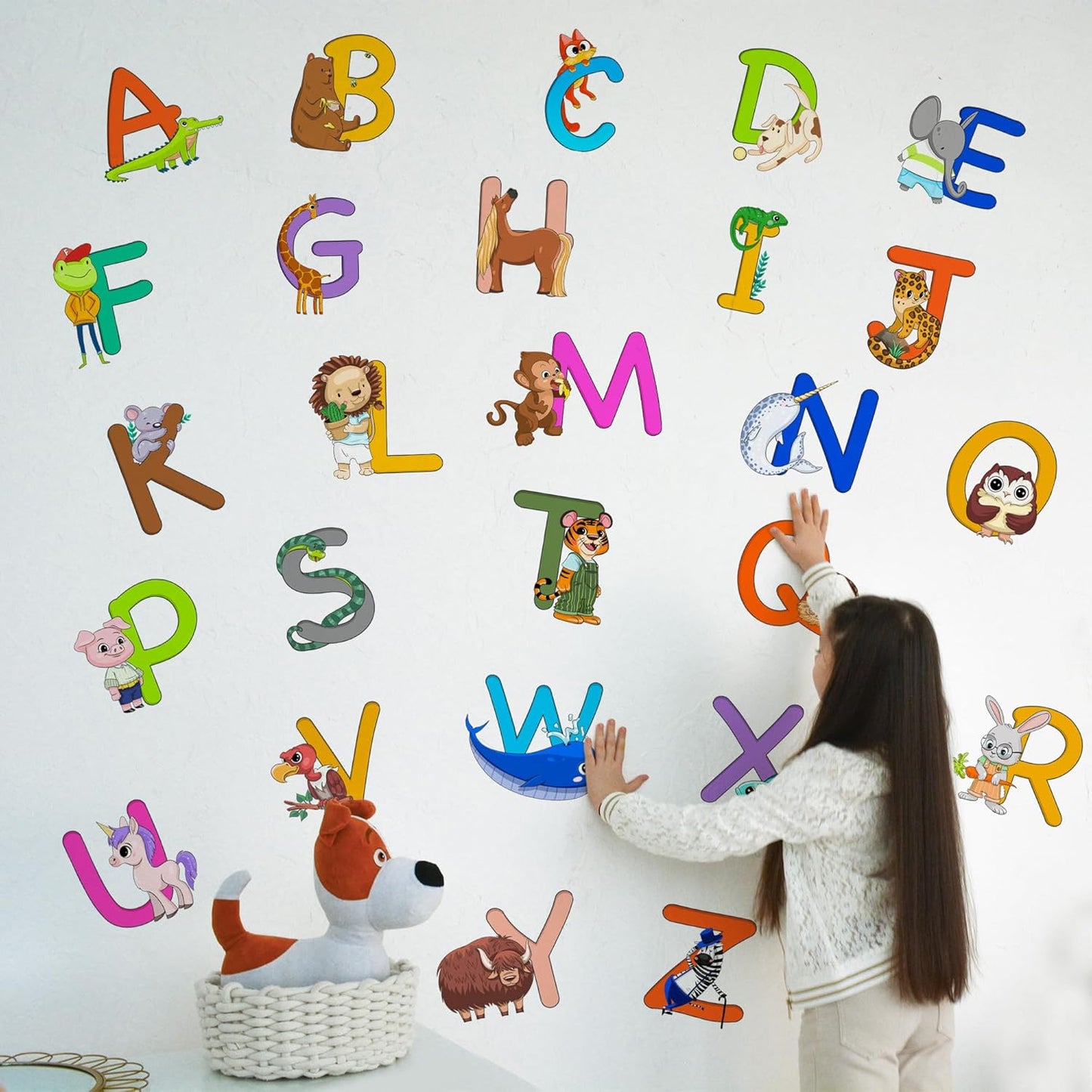 ABC Educational Wall Stickers for Kids - Animal Alphabet Wall Decals by Lipastick - Peel and Stick Letters for Boys and Girls Bedroom, Baby Room, Nursery Decor - Removable Wall Art
