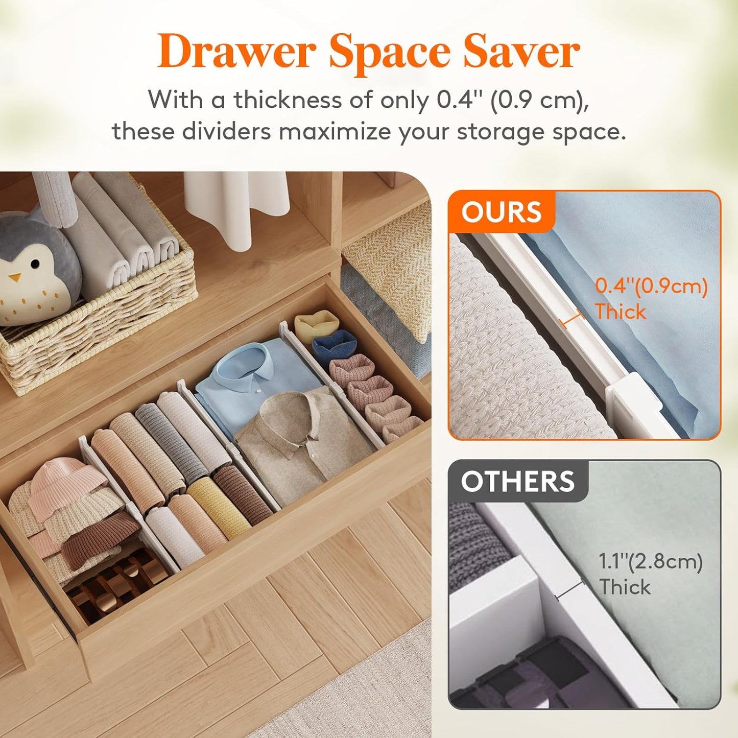 Lifewit 5 Pack Drawer Dividers 4" High, 10.5-16.5" Dresser Drawer Divider, Adjustable Drawer Organizers for Clothes, Plastic Drawers Separators for Dresser, Bedroom, Bathroom, Kitchen, Office