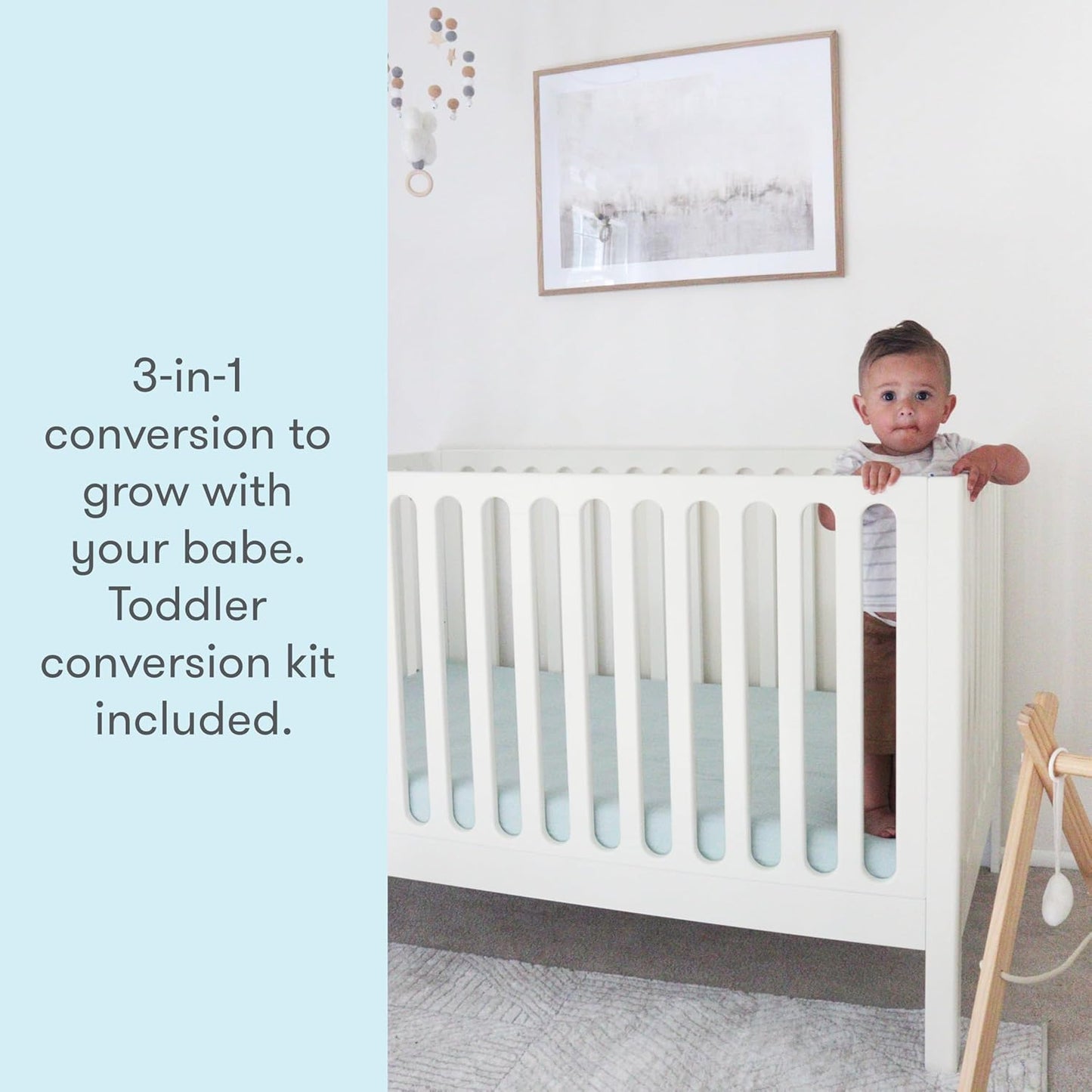 Newton Baby Galileo Standard Crib, Solid Beech Wood in White Color, 3-in-1 Convertible Crib with Toddler Bed Conversion Kit, Ultra-Safe Non-Toxic Finish