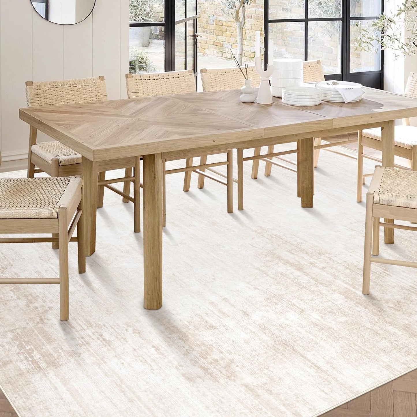 Area Rugs 5x7 Living Room: Washable Rug Modern Abstract Large Rug Soft Non Slip Neutral Rug Stain Resistant Indoor Carpet for Bedroom Kitchen Dining Room Table Nursery Home Office Rugs(Beige,5'x7')