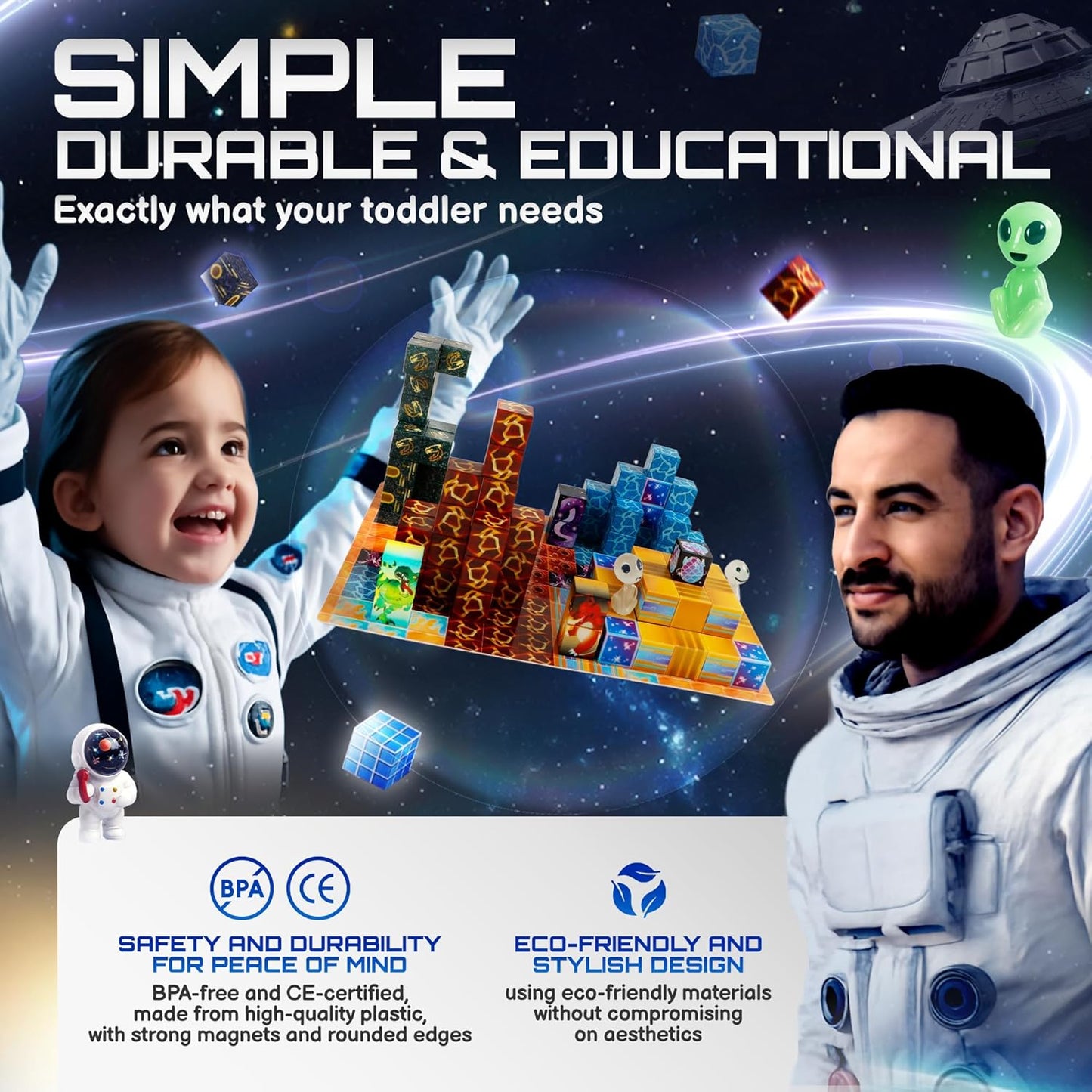 181 PCS Magnetic Blocks | Magnetic Building Blocks for Kids Age 3+ | Exclusive Magnetic Space Cubes with Custom LED | Magnet Blocks for Boys & Girls, STEM Sensory Educational Gift