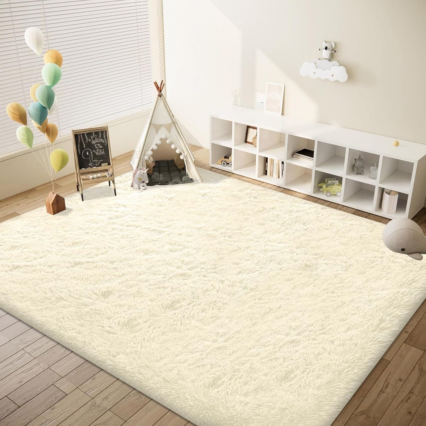 6x9 Area Rug for Living Room: Fluffy Shag Soft Washable Rugs Large Fuzzy Plush Indoor Carpet for Bedroom Nursery Playroom Kids Girls Boys Room (Cream White, 6'x9')