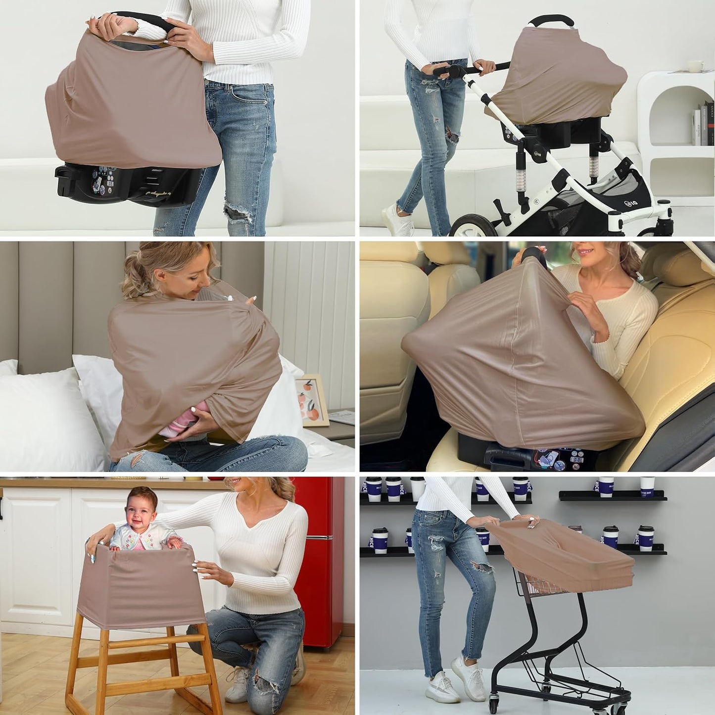 Breathable Car Seat Cover for Babies – Multi-Purpose Soft Rayon Nursing Cover for Breastfeeding, High Stretchy Infant Carseat Canopy, Stroller Cover (Smooth Rayon, Mocha Natural)