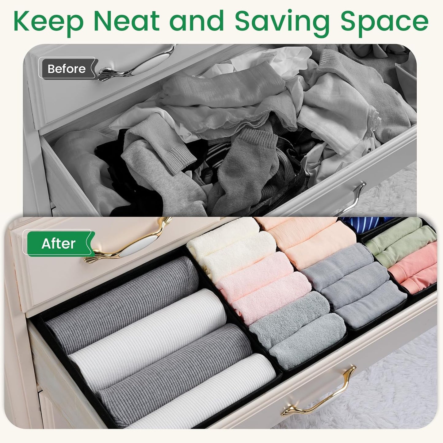 Criusia Drawer Organizer Clothes, 24 Pack Underwear Drawer Organizers, Foldable Closet Organizers and Storage Dresser Drawer Dividers Clothing Organizer for Clothes, Socks, Scarves, Bra, Ties (Black)