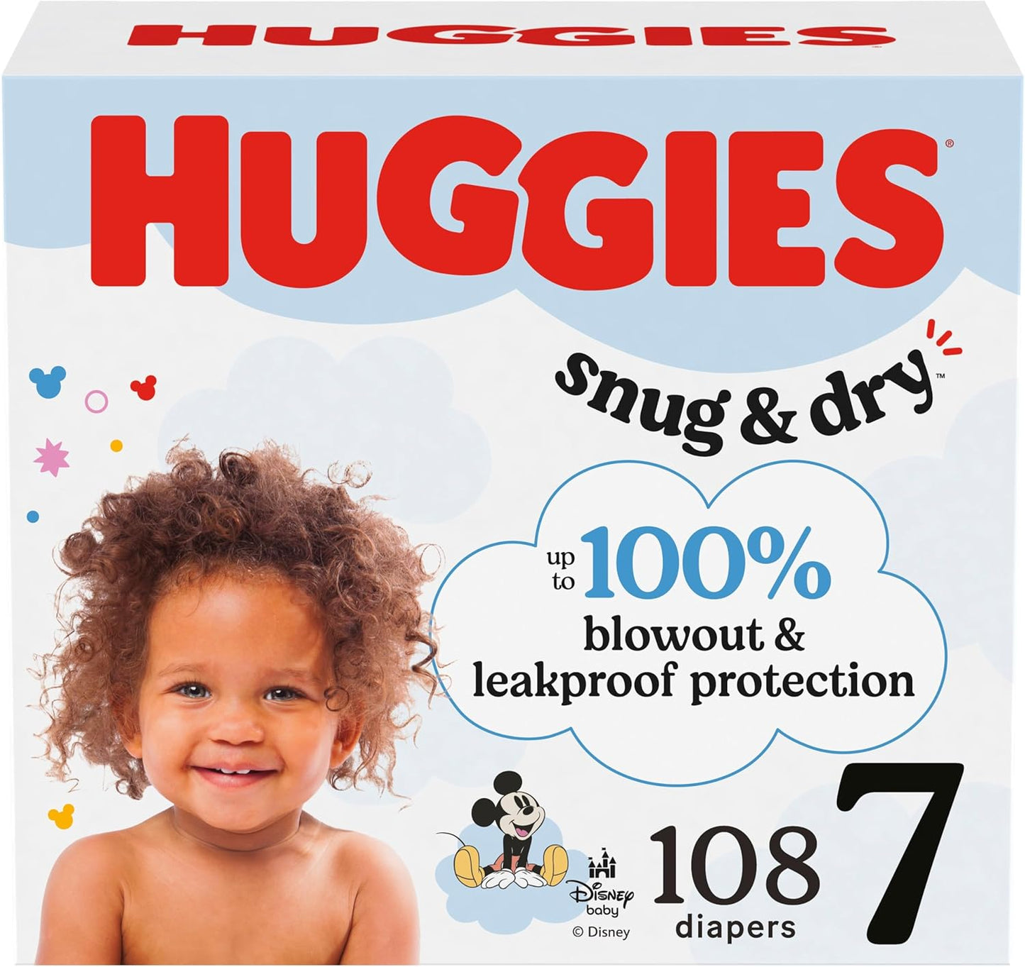 Huggies Size 7 Diapers, Snug & Dry Baby Diapers, Size 7 (41+ lbs), 108 Count (2 Packs of 54), Packaging May Vary