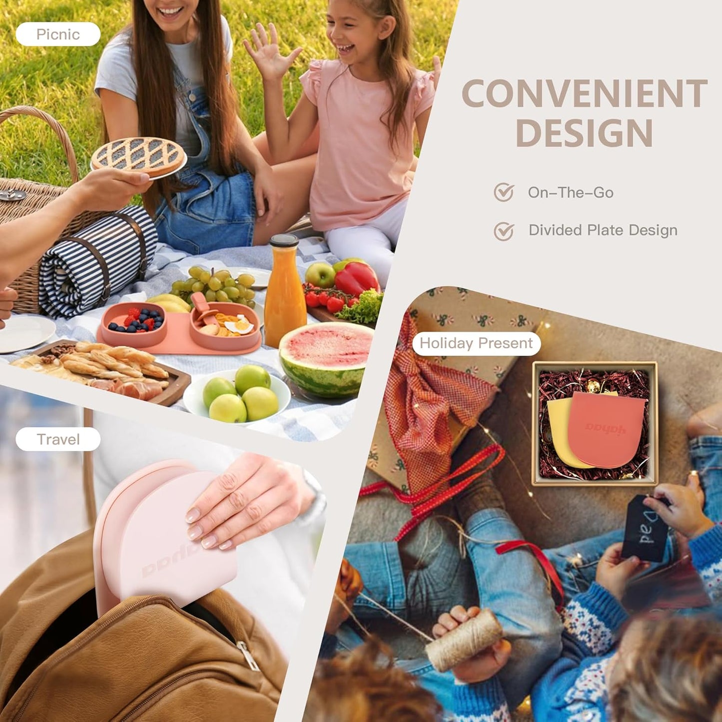 Silicone Foldable Novelty Dinner Plates,Baby Plates Travel Essential with Forks and Spoons,Microwave & Dishwasher SafeWatermelon