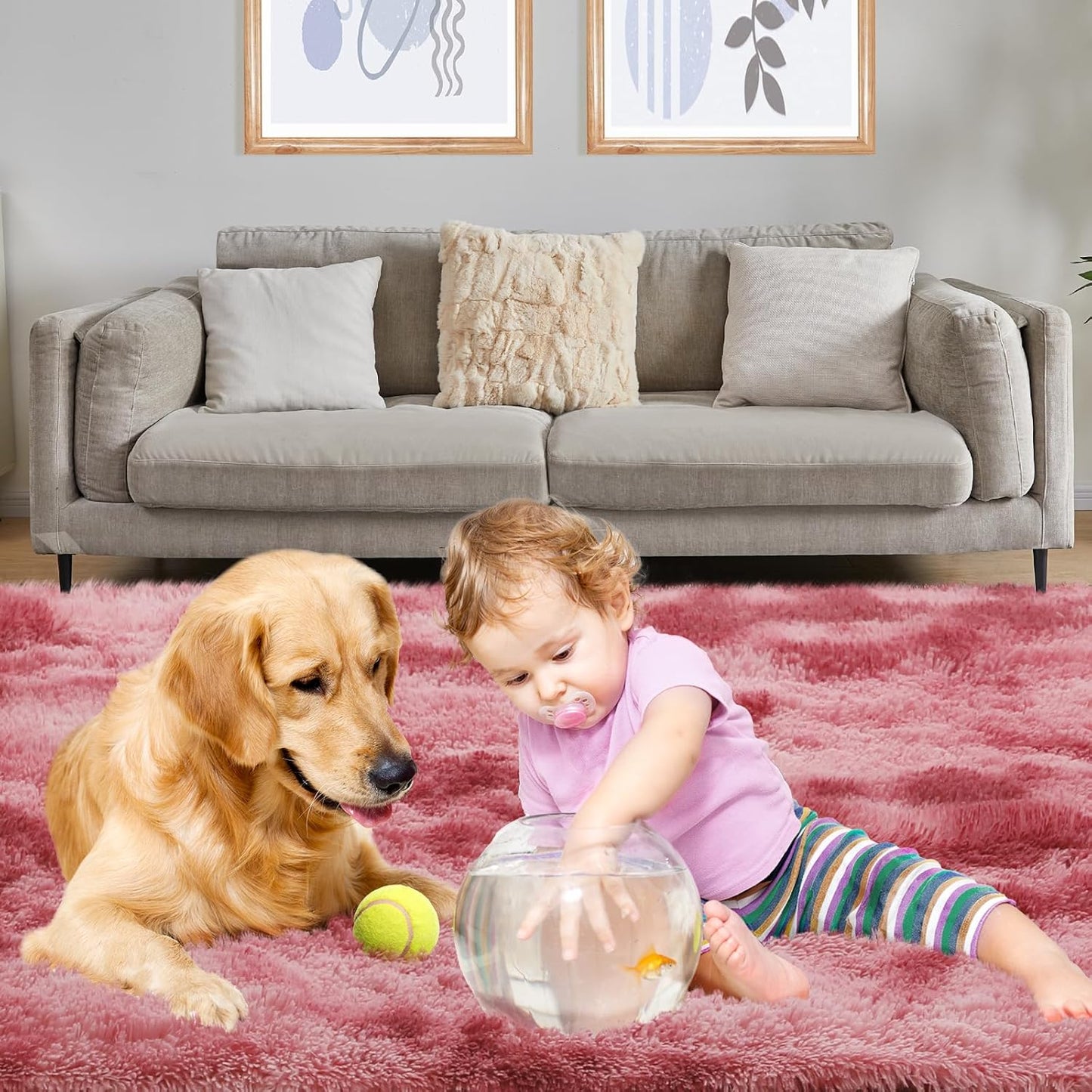 5x7 Area Rug, Luxury Rugs for Living Room, Ultra Soft Rugs for Bedroom, Non-Slip Indoor Carpet for Nursery, Kids Room, Playroom, Home Decor, Tie-Dyed Dark Pink