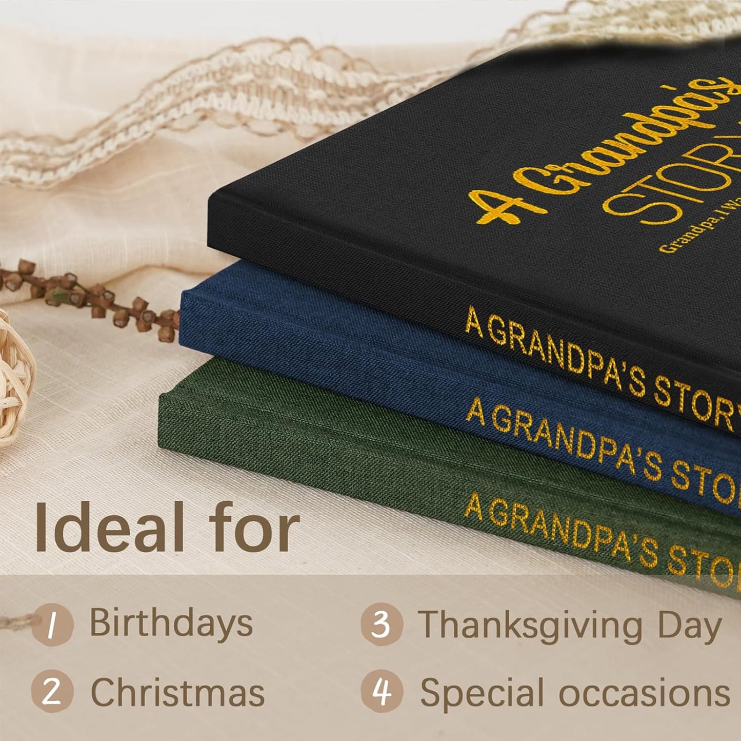 Artmag Grandpa's Life Story Journal Family Keepsake Book Linen Hardcover for Grandpa to Share His Memories, with 250+ Prompt Questions Gift for Birthday Father's Day Christmas (Blue)