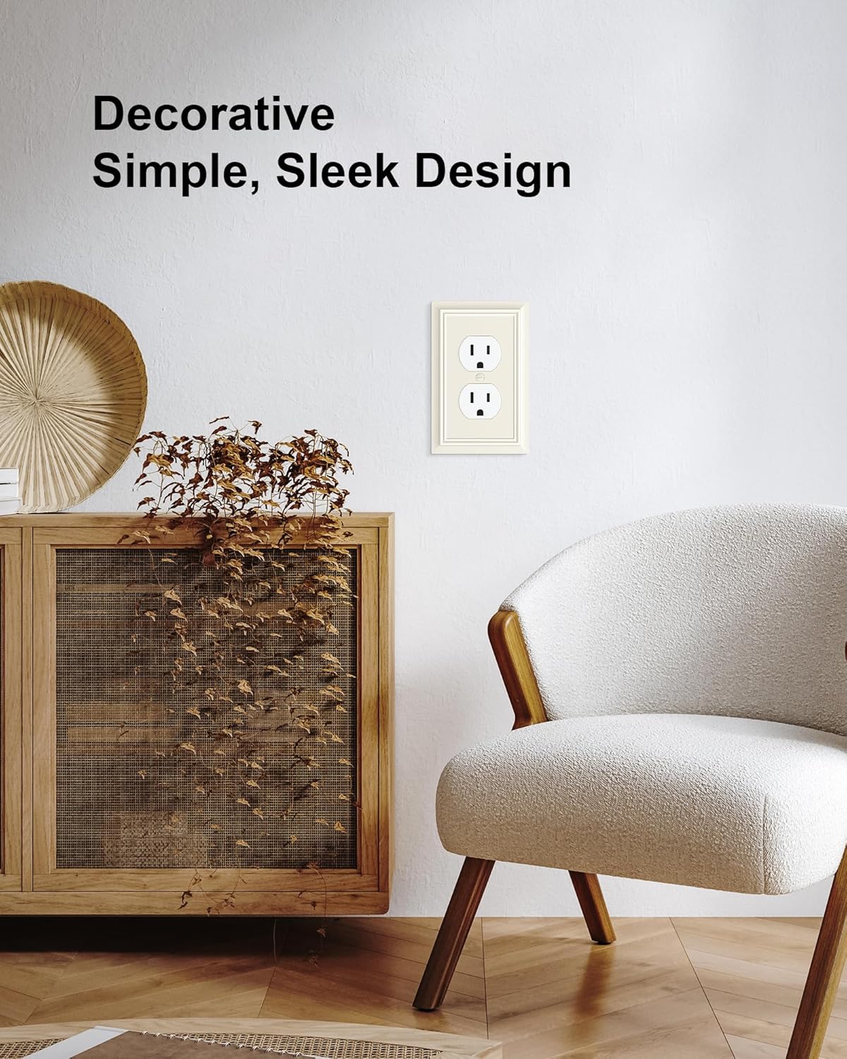 2-Pack Duplex Outlet Cover Plate, Decorative Light Almond Switch Plates and Outlet Covers, Natural Bamboo Fiber Wall Plates for Electrical Outlets, 1 Gang Receptacle Cover, Corrosion Resistant