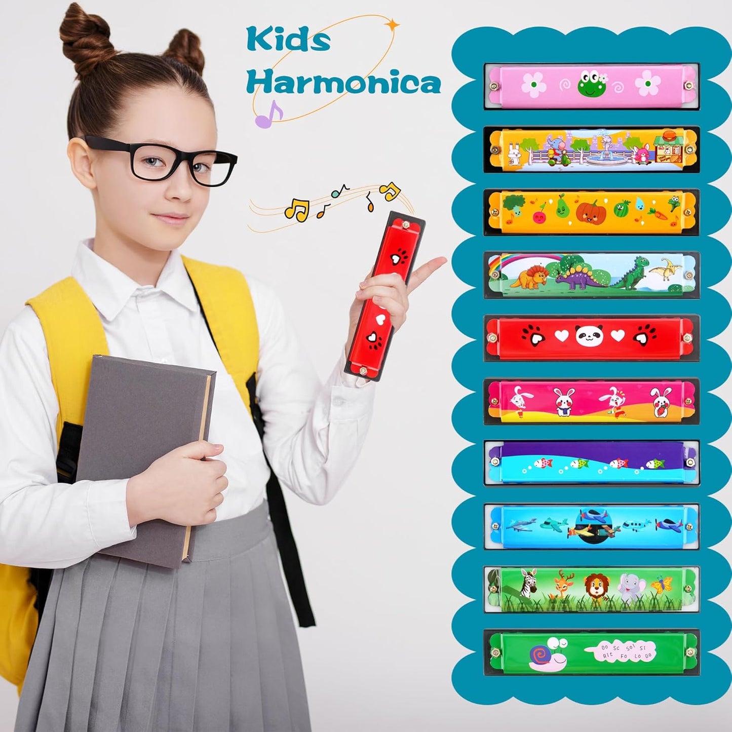 100 Pcs Kids Cartoon Harmonica Bulk 16 Holes Plastic Harmonica Toys for Children Beginners Party Goodie Bags Stuffers, Random Color Pattern