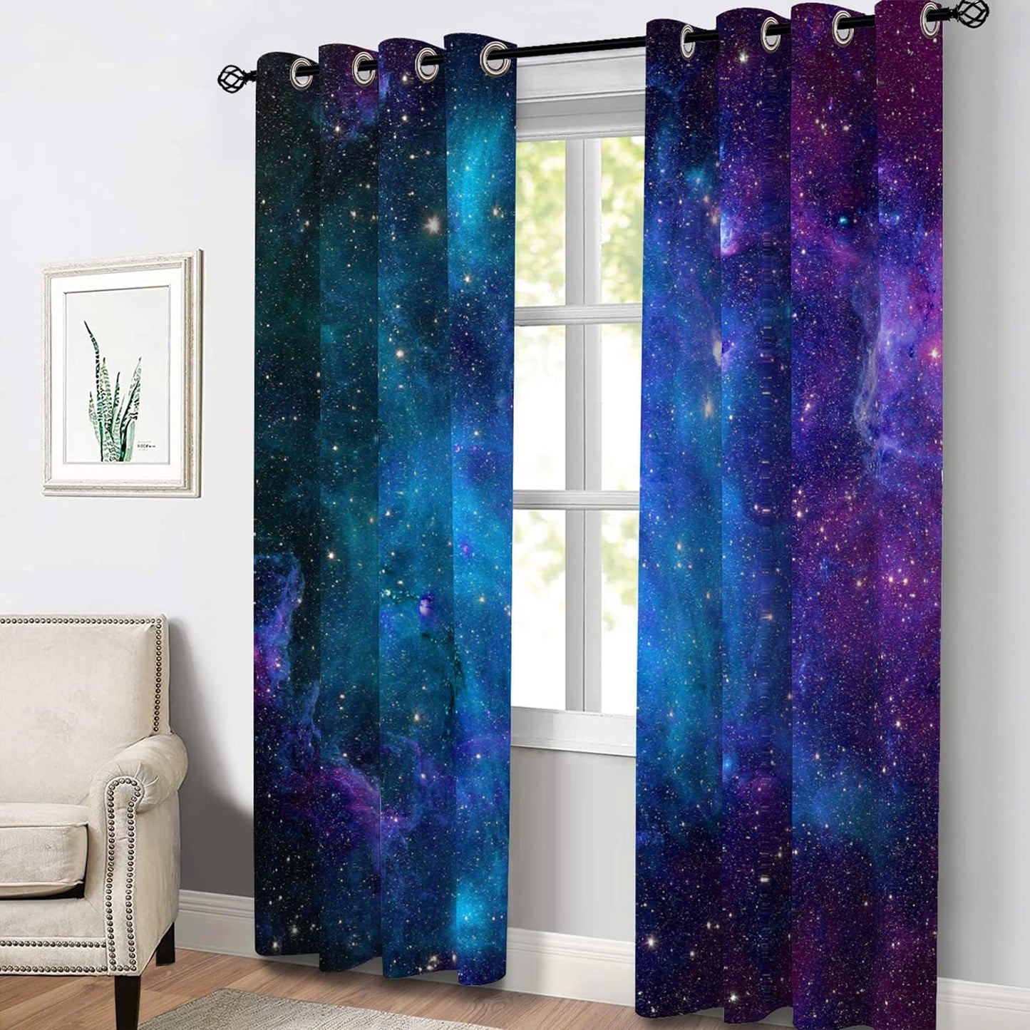 Aimego Galaxy Blackout Curtains Outer Space Universe Nebula Night Starry Decor for Kids Boys Teens Bedroom Living Room Window Drapes Grommet Top Room Darkening Curtains 2 Panel Set, 52"X84"