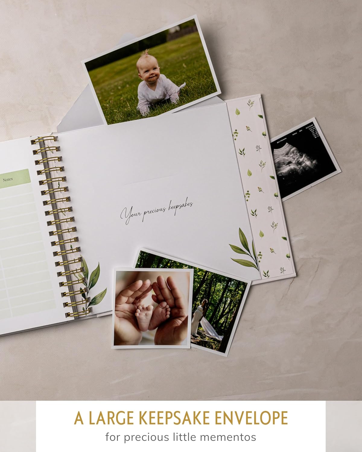 Baby's First 5 Year Book for Girl or Boy - Gender Neutral Green Meadow Nature Keepsake Memory Journal - Newborn Photo Album Milestone Scrapbook - Baby Registry and Gender Reveal Gift for Parents to Be