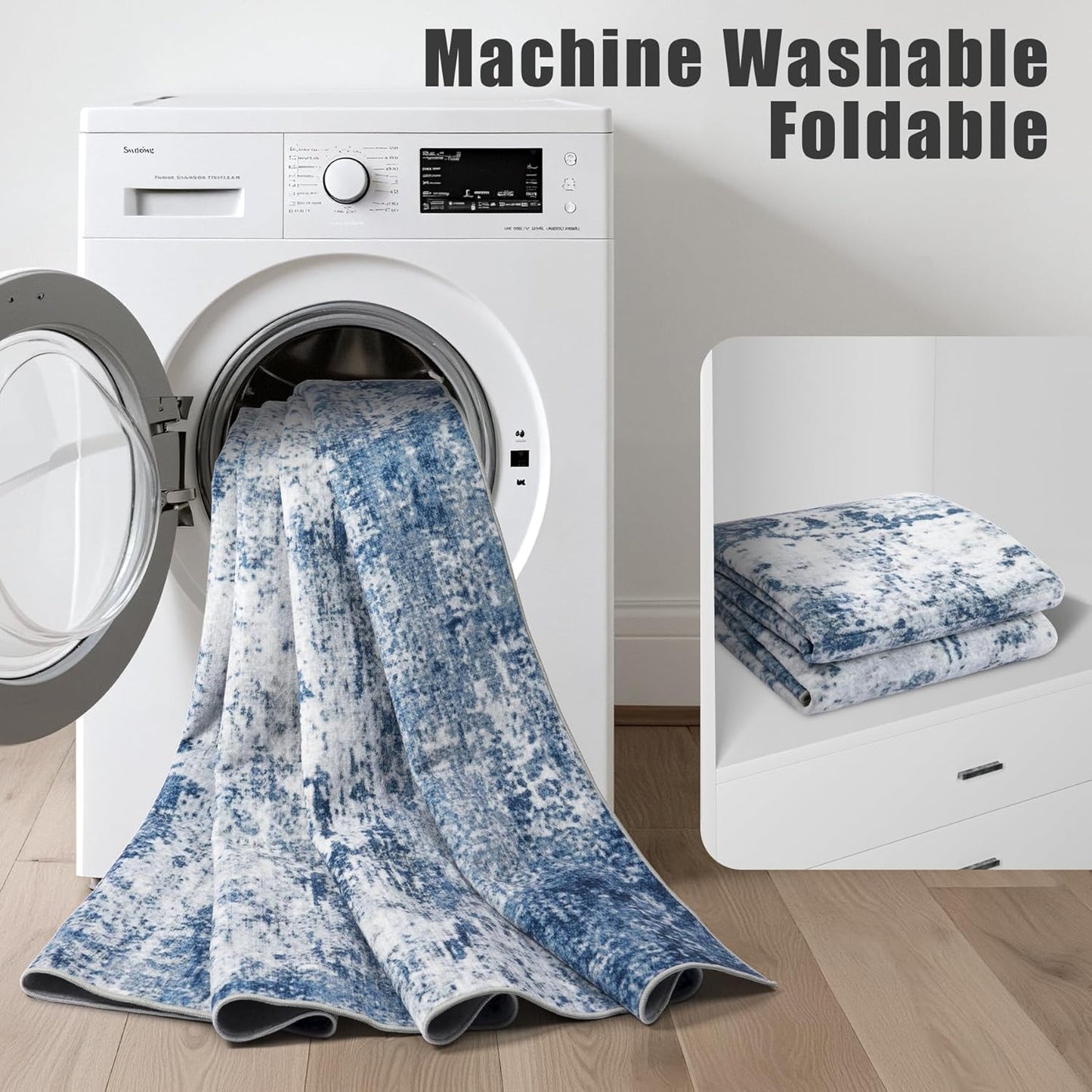 9x12 Area Rug Living Room Rug: Washable Modern Abstract Soft Thin Rug Indoor Floor No Slip Stain Resistant Carpet for Bedroom Dining Room Farmhouse Nursery Home Office - Blue