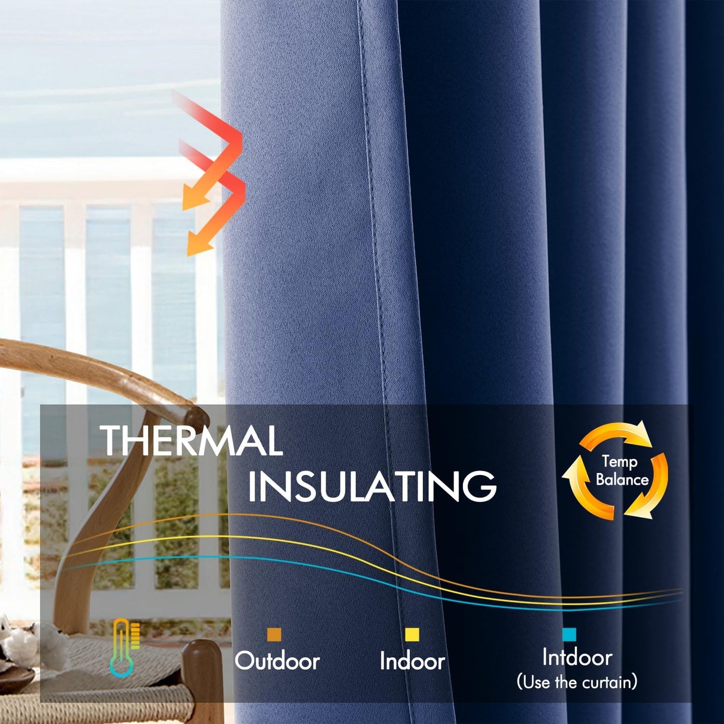 ANRODUO Back Tab Blackout Curtains for Bedroom Living Room, Rod Pocket Pinch Pleated Thermal Insulated Room Darkening Curtains 90 Inches Long 2 Panels, Navy Blue, 42 x 90 Inch