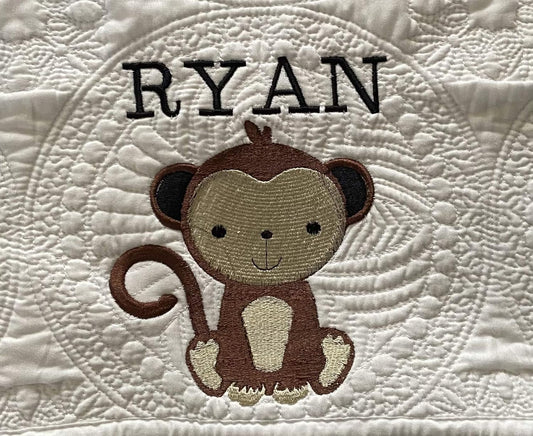 Personalized Baby Blanket Baby Quilt Monogrammed Blankets for Boys and Girls Embroidered Baby Gifts Monkey